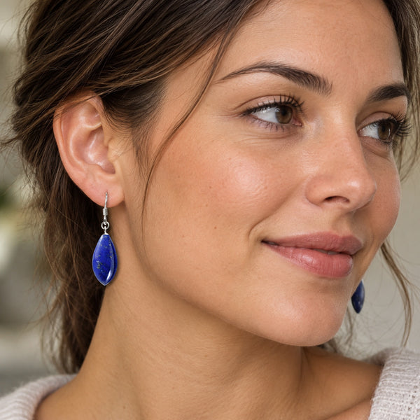 Lapis Lazuli Leaf Drop Earrings in Sterling Silver