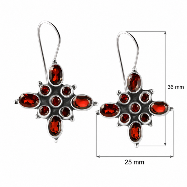 Natural Garnet Star Drop Earrings in Sterling Silver
