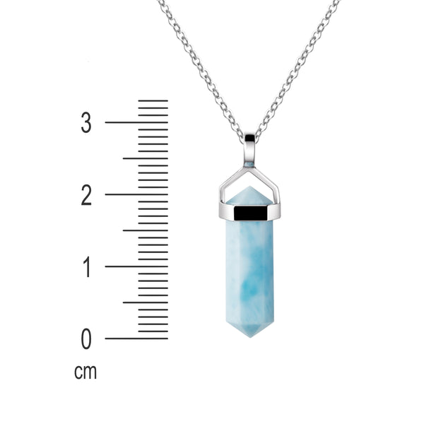 Dainty Sterling Silver Natural Rare Blue Larimar Gemstone Pendant Necklace. Length: 50cm