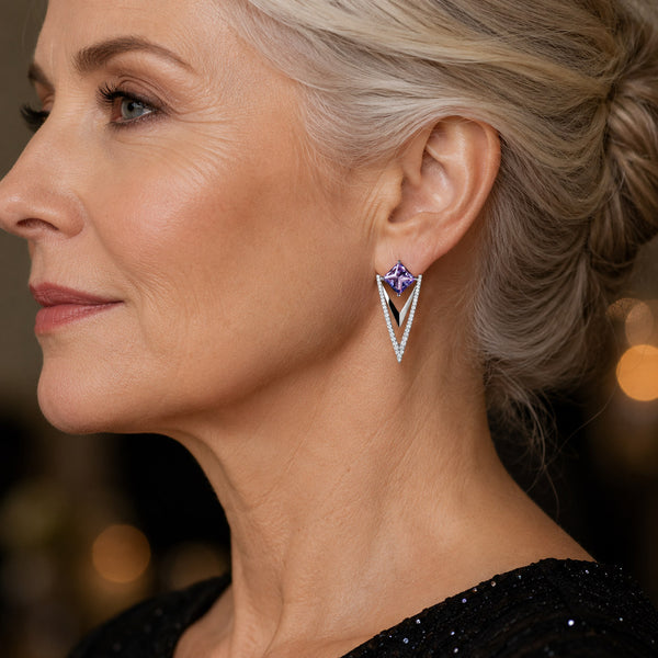 Art Deco Amethyst & Diamond CZ Drop Earrings | 925 Sterling Silver