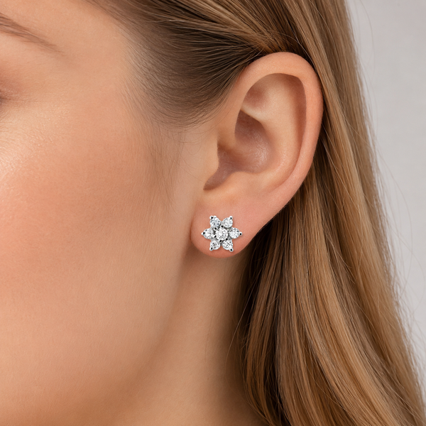 CZ Flower Stud Earrings in Rhodium-Plated Sterling Silver | Franki Baker