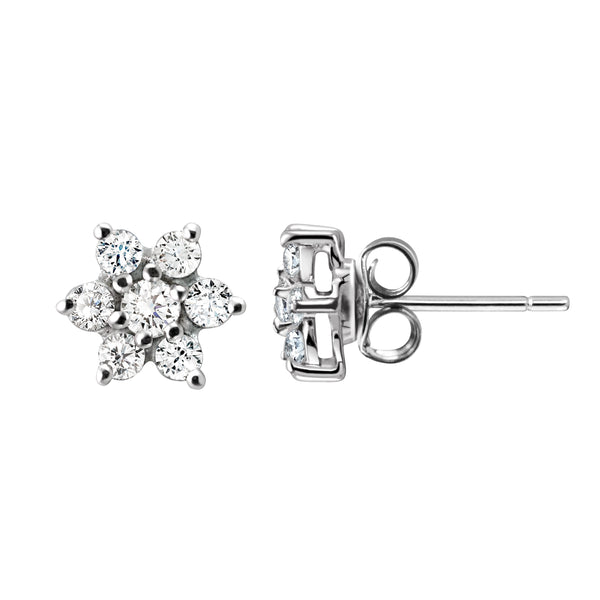 CZ Flower Stud Earrings in Rhodium-Plated Sterling Silver | Franki Baker