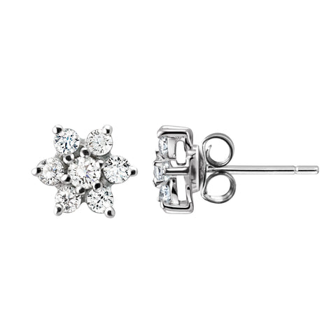 CZ Flower Stud Earrings in Rhodium-Plated Sterling Silver | Franki Baker