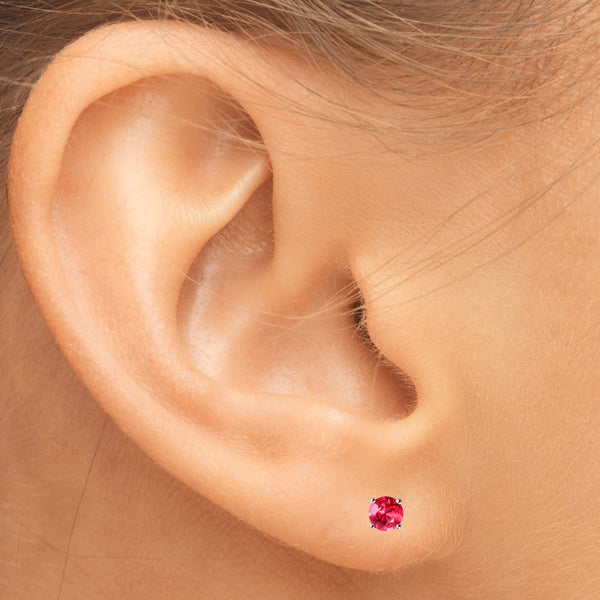 Genuine Burmese Round Facetted Ruby & Sterling Silver Stud Earring - Franki Baker Jewellery