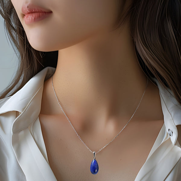 Pretty Dainty Blue Lapis Lazuli Gemstone & 925 Sterling Silver Pendant Necklace - Franki Baker Jewellery