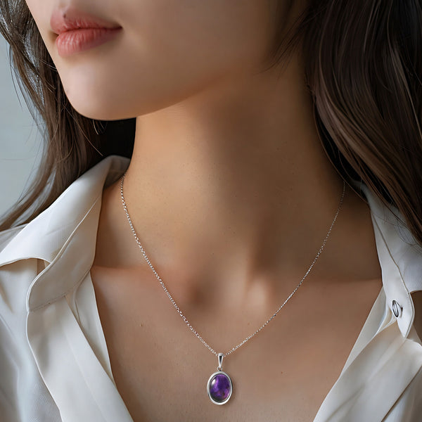 Natural Amethyst Pendant Necklace | Sterling Silver | February Birthstone Gift
