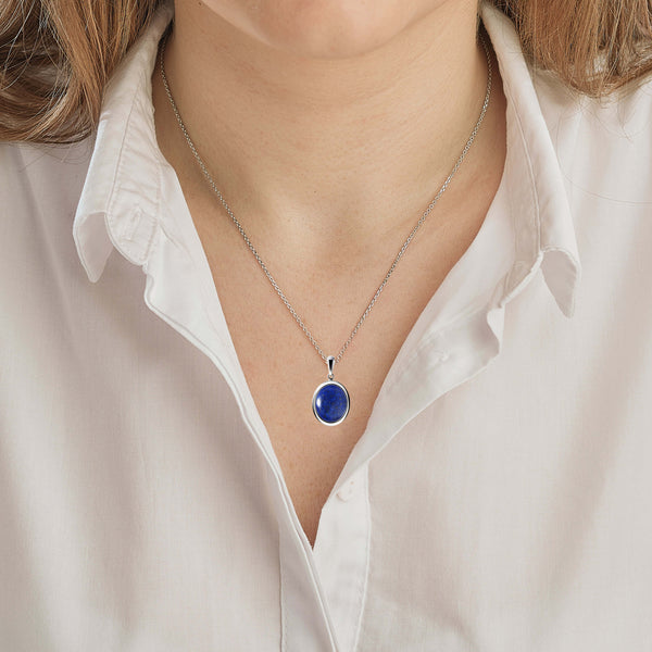 Oval Natural Lapis Lazuli Gemstone Pendant Necklace & 925 Sterling Silver. Chain length:50cm