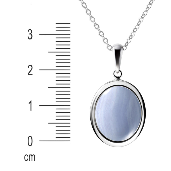 Pretty Dainty Blue Lace Agate Pendant Necklace & 925 Sterling Silver. Length: 50cm