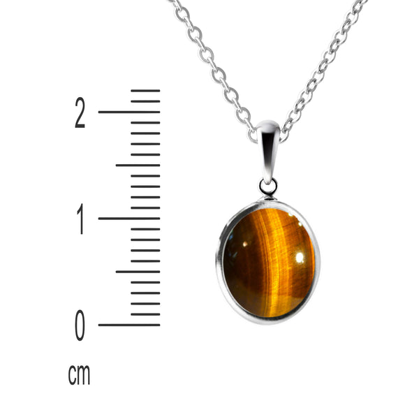 Tiger Eye Oval Gemstone Pendant Necklace on Sterling Silver. Small & Delicate. Length: 50cm