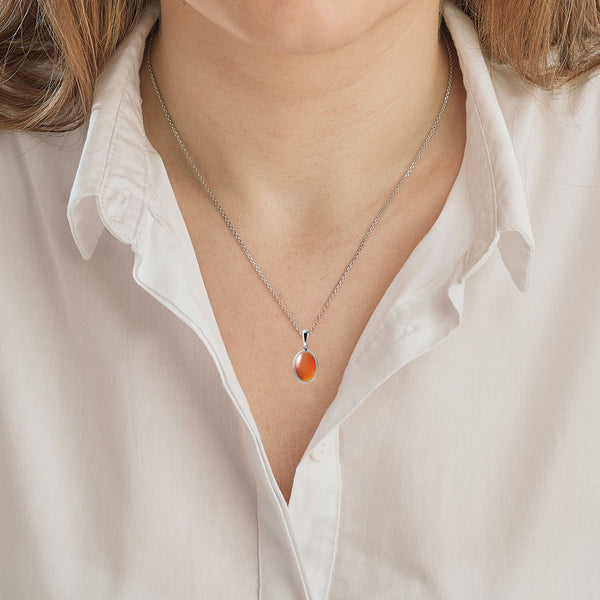 Carnelian Oval Gemstone Pendant Necklace on Sterling Silver. Small & Delicate. Length: 50cm