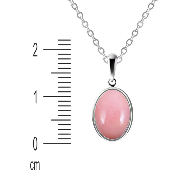 Pink Opal Oval Gemstone Pendant Necklace on Sterling Silver. Small & Delicate. Length: 50cm
