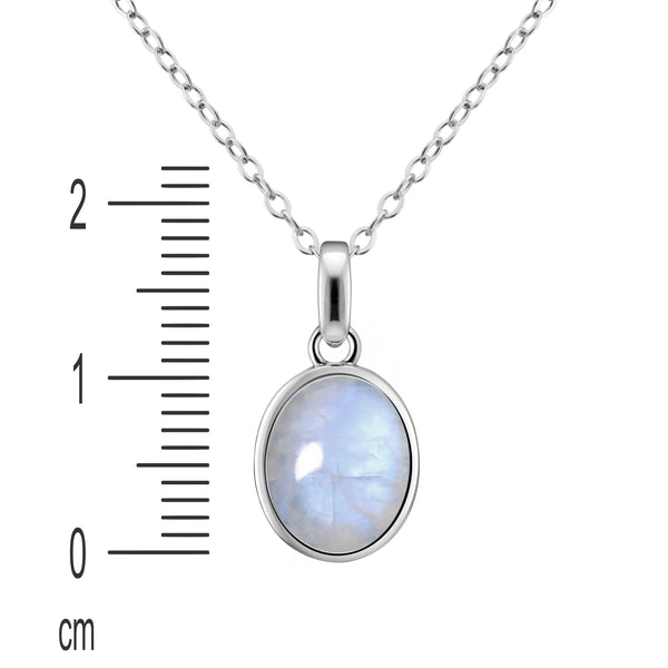 Rainbow Moonstone Oval Pendant Necklace in Sterling Silver, 50cm - Franki Baker Jewellery