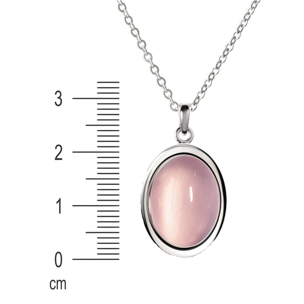 Oval Rose Quartz Gemstone Pendant Necklace on 925 Sterling Silver. Chain Length: 50cm