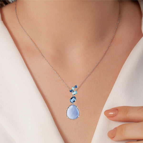 925 Silver Aquamarine, Sapphire & Aqua Chalcedony Nano Gem Set