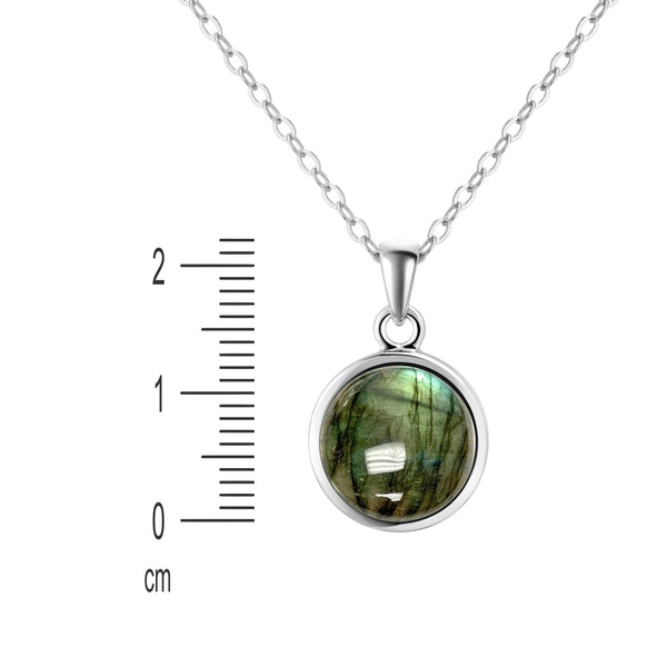 Natural Iridecent Blue Green African Labradorite Gemstone Pendant Necklace on 925 Sterling Silver. Chain Length: 50cm