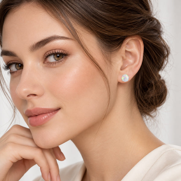 Natural Ethiopian Opal Stud Earrings in Sterling Silver – 6 mm - Franki Baker Jewellery