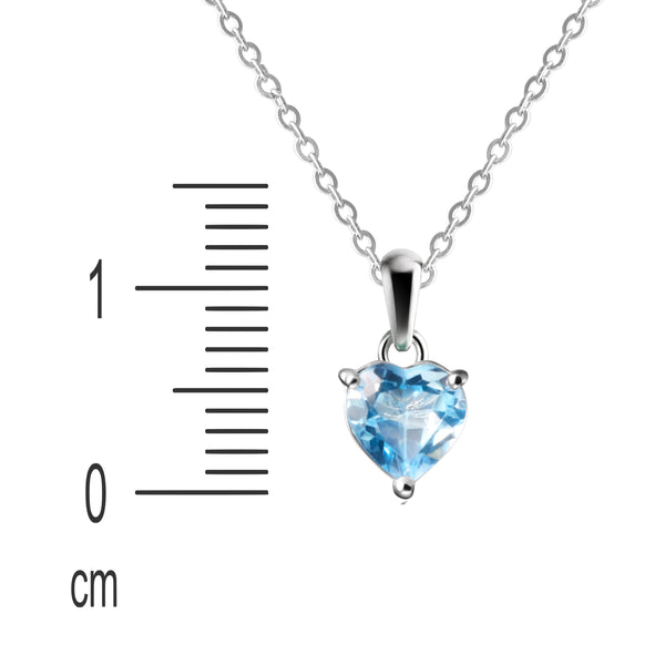 Sterling Silver Small & Dainty Heart Natural Swiss Blue Topaz Gemstone Pendant Necklace. Chain Length: 50cm. Pendant Length with bale :1.4cm