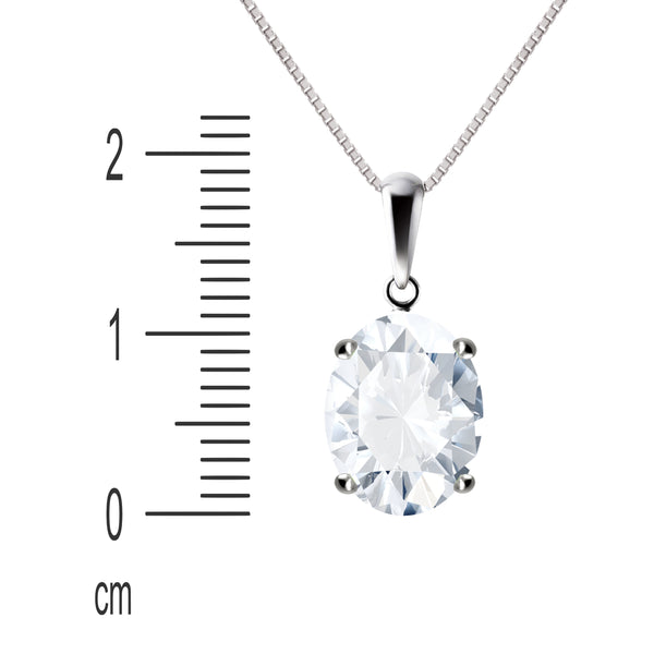 Natural Clear White Oval Topaz Gemstone Pendant Necklace on Sterling Silver Chain. Length: 50cm