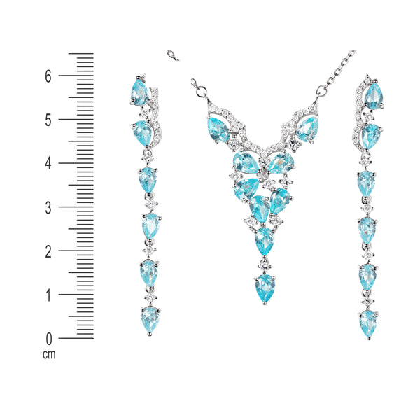 Blue Topaz & Diamond CZ Sterling Silver Necklace & Earring Set