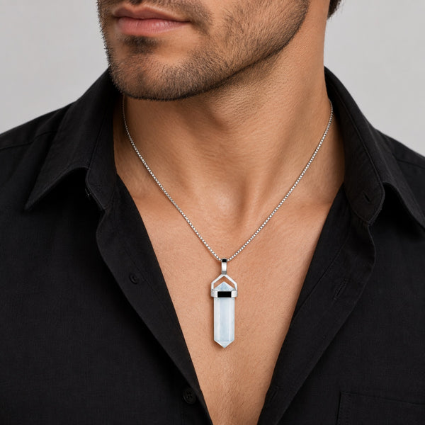 Blue Green Kyanite Double Point Pendant Necklace in Sterling Silver