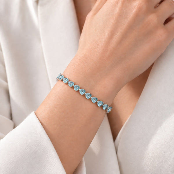 Heart-Shaped Aquamarine-Coloured CZ Tennis Bracelet