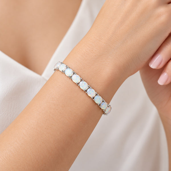 Created Opal Tennis Bracelet in Sterling Silver – 19 cm