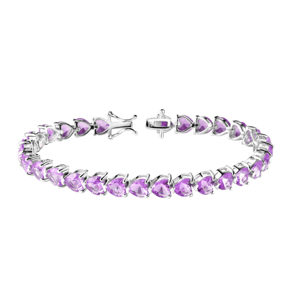Amethyst CZ Heart Tennis Bracelet in 925 Sterling Silver