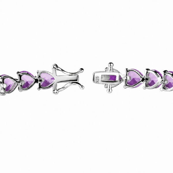 Amethyst CZ Heart Tennis Bracelet in 925 Sterling Silver