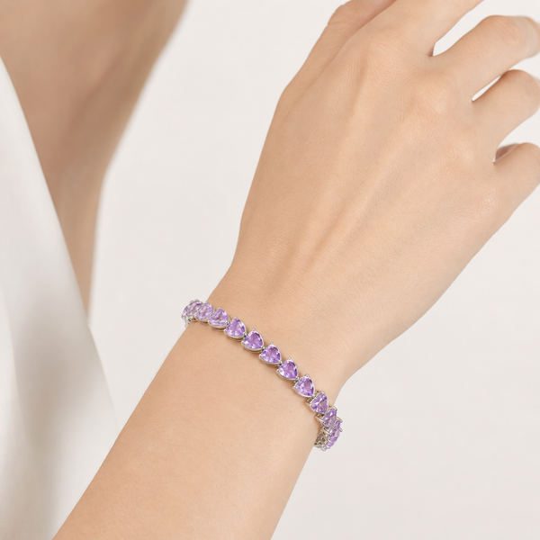 Amethyst CZ Heart Tennis Bracelet in 925 Sterling Silver