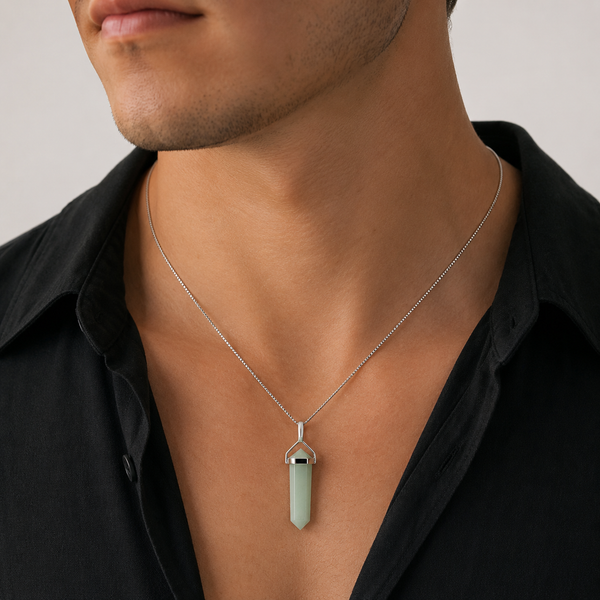 Natural New China Jade & Sterling Silver Double Point Pendant Necklace. Pendant Length: cm Chain Length: 50cm - Franki Baker Jewellery