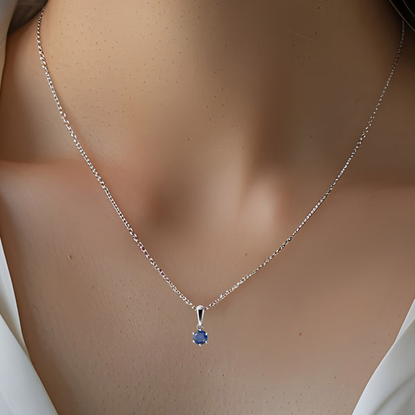 Tiny Natural Blue Iolite Gemstone & Sterling Silver Pendant Necklace. Length: 50cm