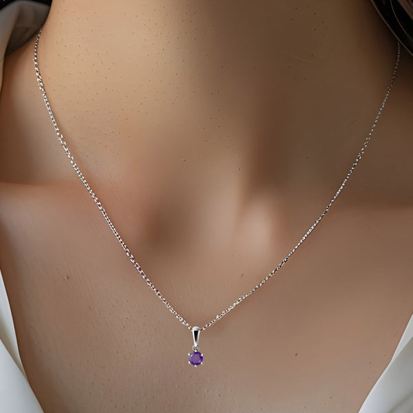 Tiny Natural Blue Amethyst Gemstone & Sterling Silver Pendant Necklace. Length: 50cm