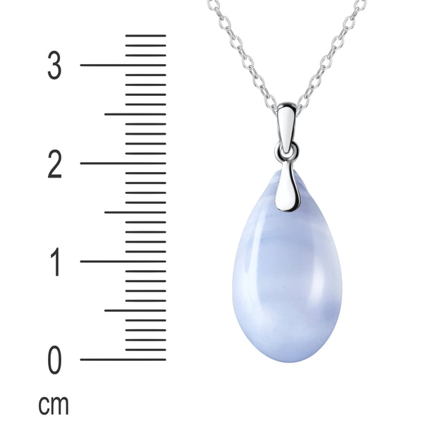 Natural Blue Lace Agate Gemstone & Sterling Silver Pendant Necklace. Chain Length: 50cm