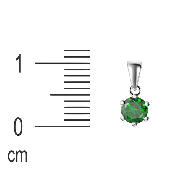 Sterling Silver Small & Dainty Round Genuine Emerald Gemstone Pendant Necklace. Length: 50cm. Pendant Length with bale: 1.6cm