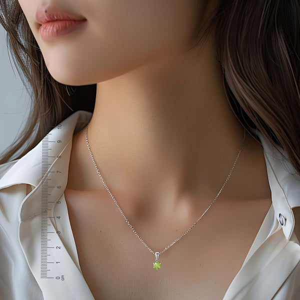 Sterling Silver Small & Dainty Round Natural Peridot Gemstone Pendant Necklace Length: 50cm. Pendant Length with bale: 1.6cm