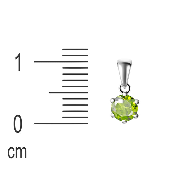 Sterling Silver Small & Dainty Round Natural Peridot Gemstone Pendant Necklace Length: 50cm. Pendant Length with bale: 1.6cm