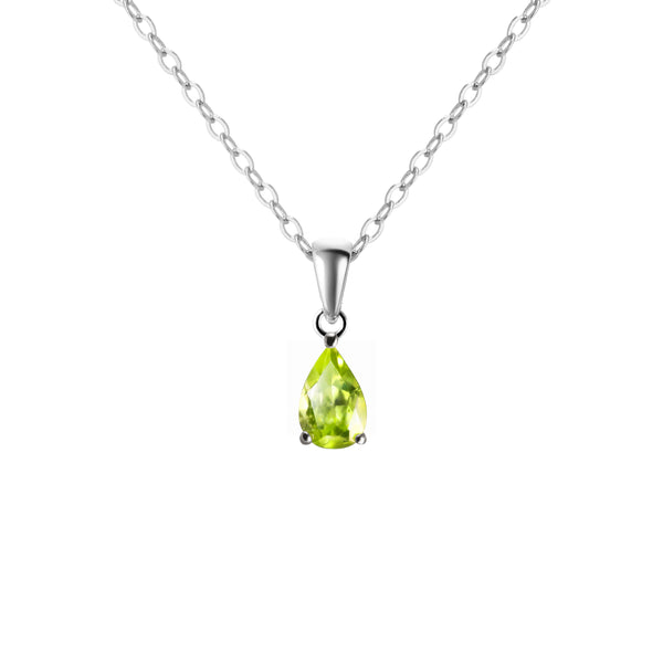 Franki Baker Sterling Silver Natural Peridot Pear Gemstone Pendant Necklace on 925 Sterling Silver Chain. Chain Length: 50cm
