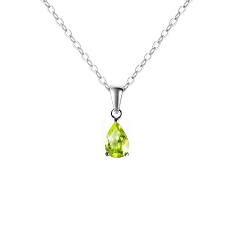 Franki Baker Sterling Silver Natural Peridot Pear Gemstone Pendant Necklace on 925 Sterling Silver Chain. Chain Length: 50cm
