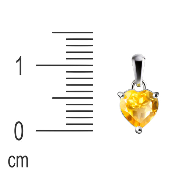 Dainty Natural Yellow Citrine Gemstone Heart Pendant Necklace on 925 Sterling Silver. Chain Length: 50cm