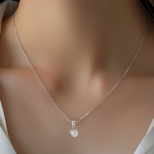 Sterling Silver Small & Dainty Natural White Topaz Gemstone Pendant Necklace Length: 50cm. Pendant Length with bale : 1.4cm