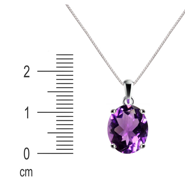 Natural Purple Amethyst Gemstone & Sterling Oval Pendant Necklace. Pendant Length: 2cm. Chain Length: 50cm