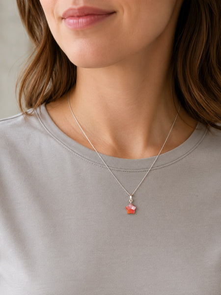 Dainty Natural Carnelian Star Pendant | 925 Sterling Silver