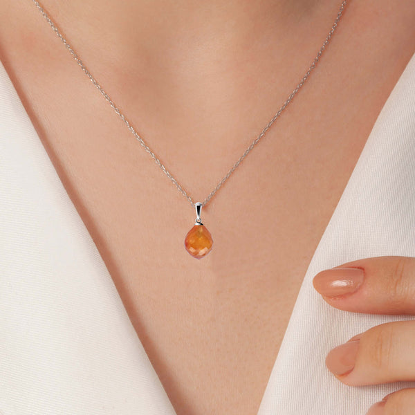 Small Dainty Natural Pear Carnelian Gemstone Pendant Necklace on 925 Sterling Silver Chain
