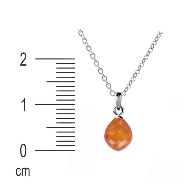 Small Dainty Natural Pear Carnelian Gemstone Pendant Necklace on 925 Sterling Silver. Chain Length: 50cm