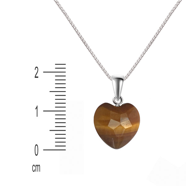 Sterling Silver Heart Tiger Eye Gemstone Dainty Pendant Necklace. Heart Size: 12mm. Chain Length: 50cm