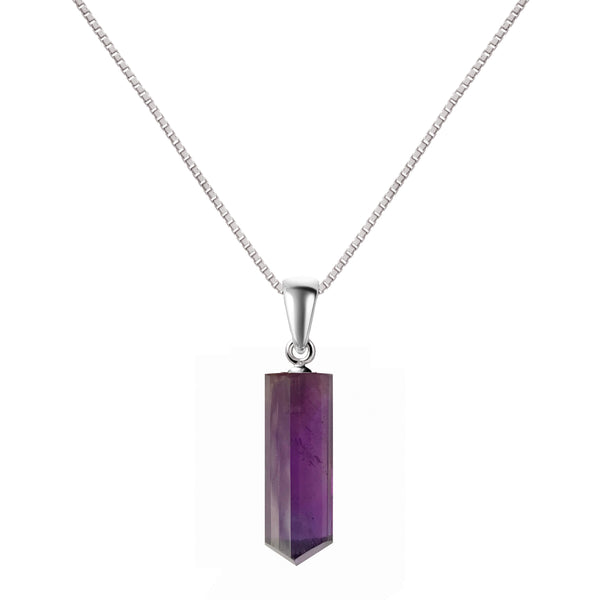Franki Baker Sterling Silver Natural Amethyst Tri Tube Pendant Necklace. Chain Length: 50cm