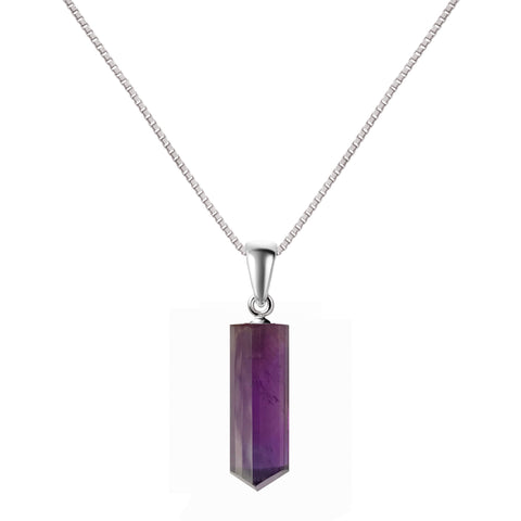 Franki Baker Sterling Silver Natural Amethyst Tri Tube Pendant Necklace. Chain Length: 50cm