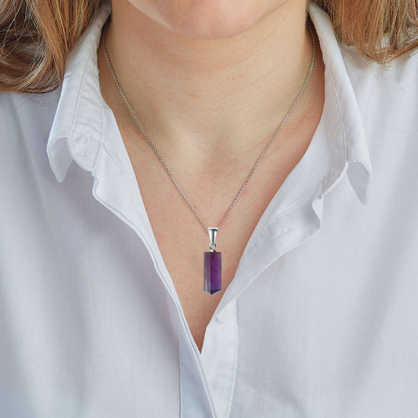 Franki Baker Sterling Silver Natural Amethyst Tri Tube Pendant Necklace. Chain Length: 50cm