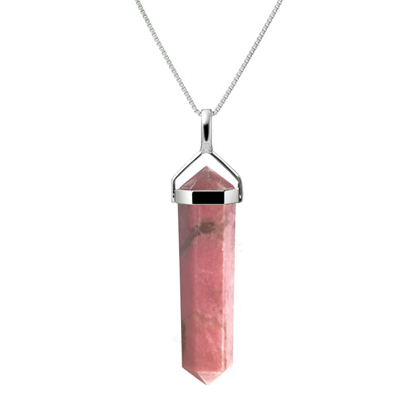 Franki Baker Sterling Silver Australian Rhodonite Gemstone Double Point Pendant Necklace . Chain Length: 50cm