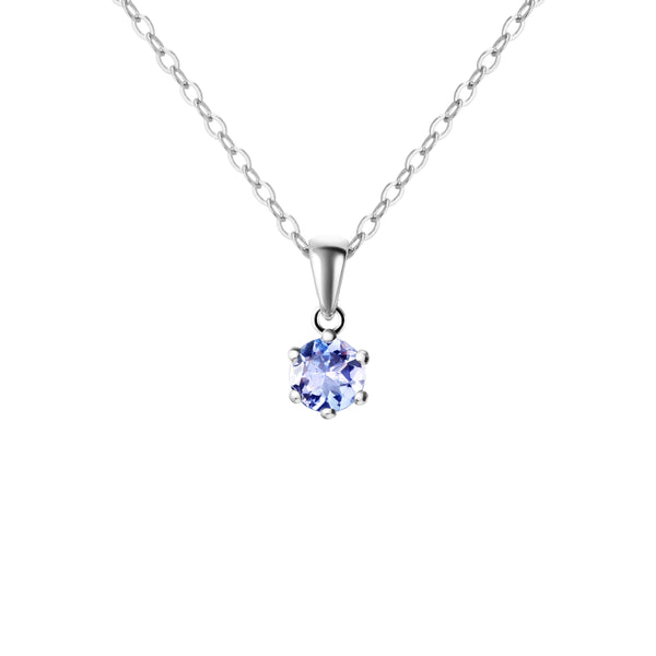 Sterling Silver Small & Dainty Round Natural Round Tanzanite Gemstone Pendant Necklace